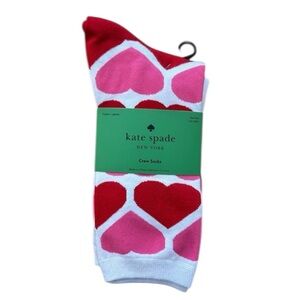 2 Pairs Kate Spade Red and Pink Heart Crew Socks